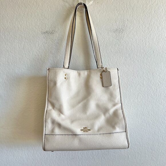 COACH Dempsey Cream Pebbled Leather Large Carry All Tote Handbag 1921 - Picture 1 of 11